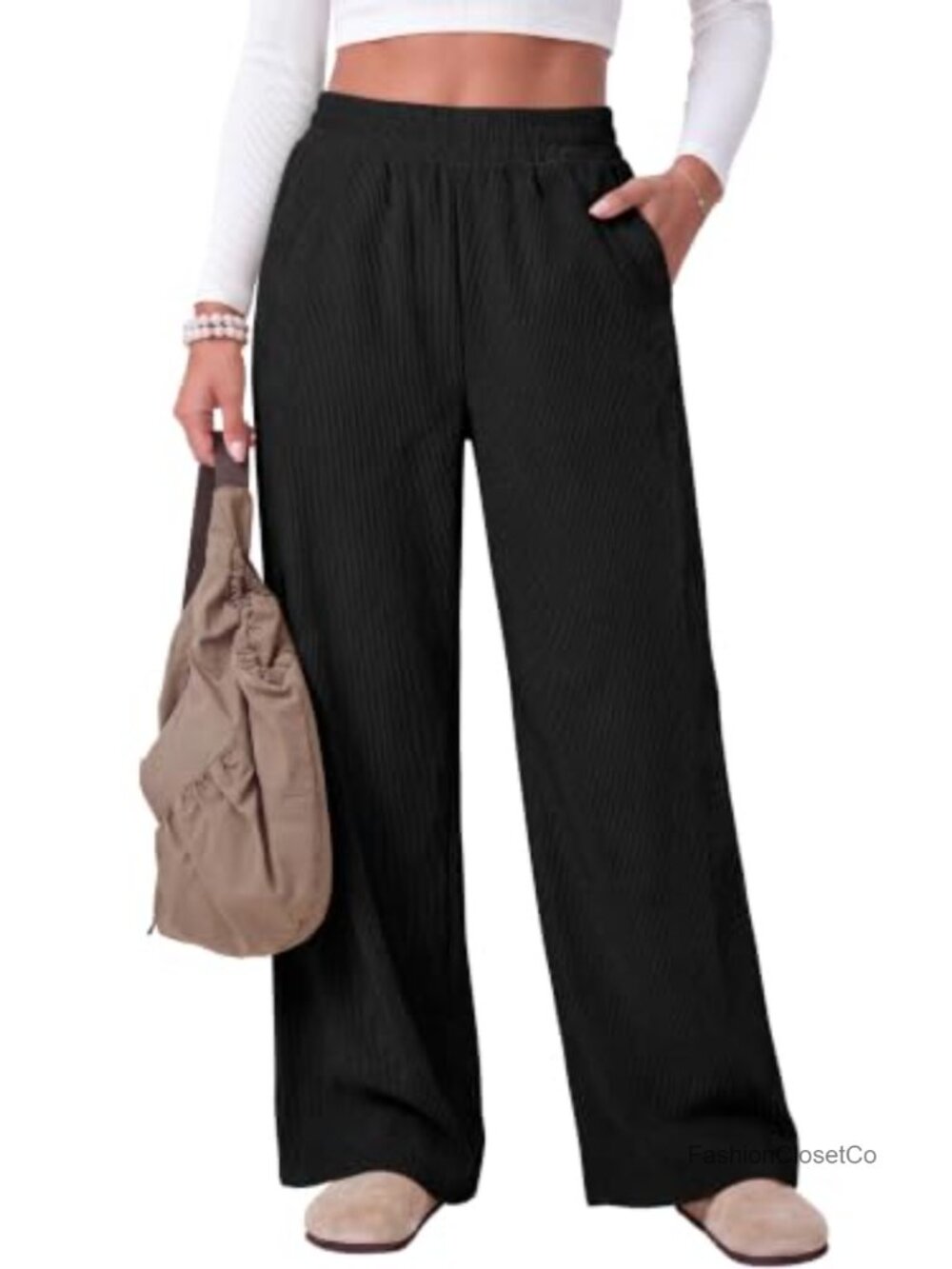 ANRABESS Womens Corduroy High Waist Wide Leg Palazzo Lounge Pants